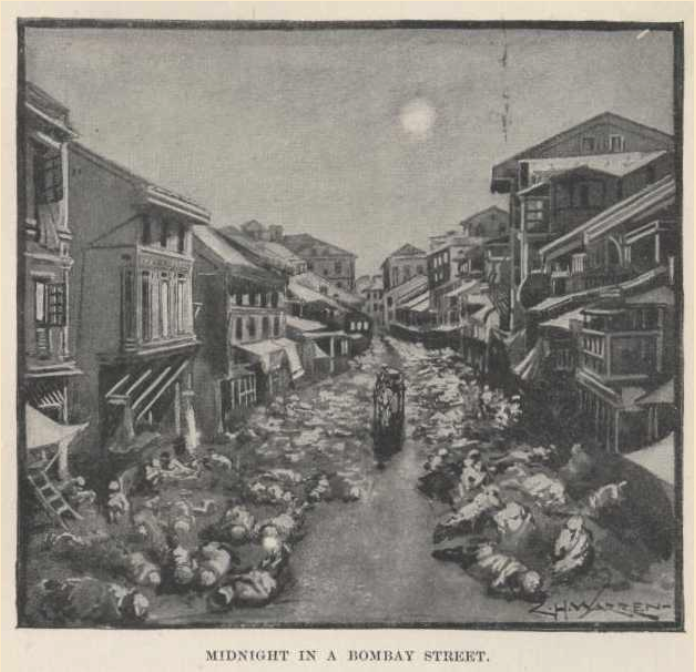 C.H. Warren (illustrator), “Midnight in a Bombay Street”, 1898. Plate from Mark Twain (1898), Following the Equator A Journey around the World. Urbana, Illinois: Project Gutenberg. Retrieved February 10, 2019, from •	http://www.gutenberg.org/files/2895/2895-h/2895-h.htm#ch38
